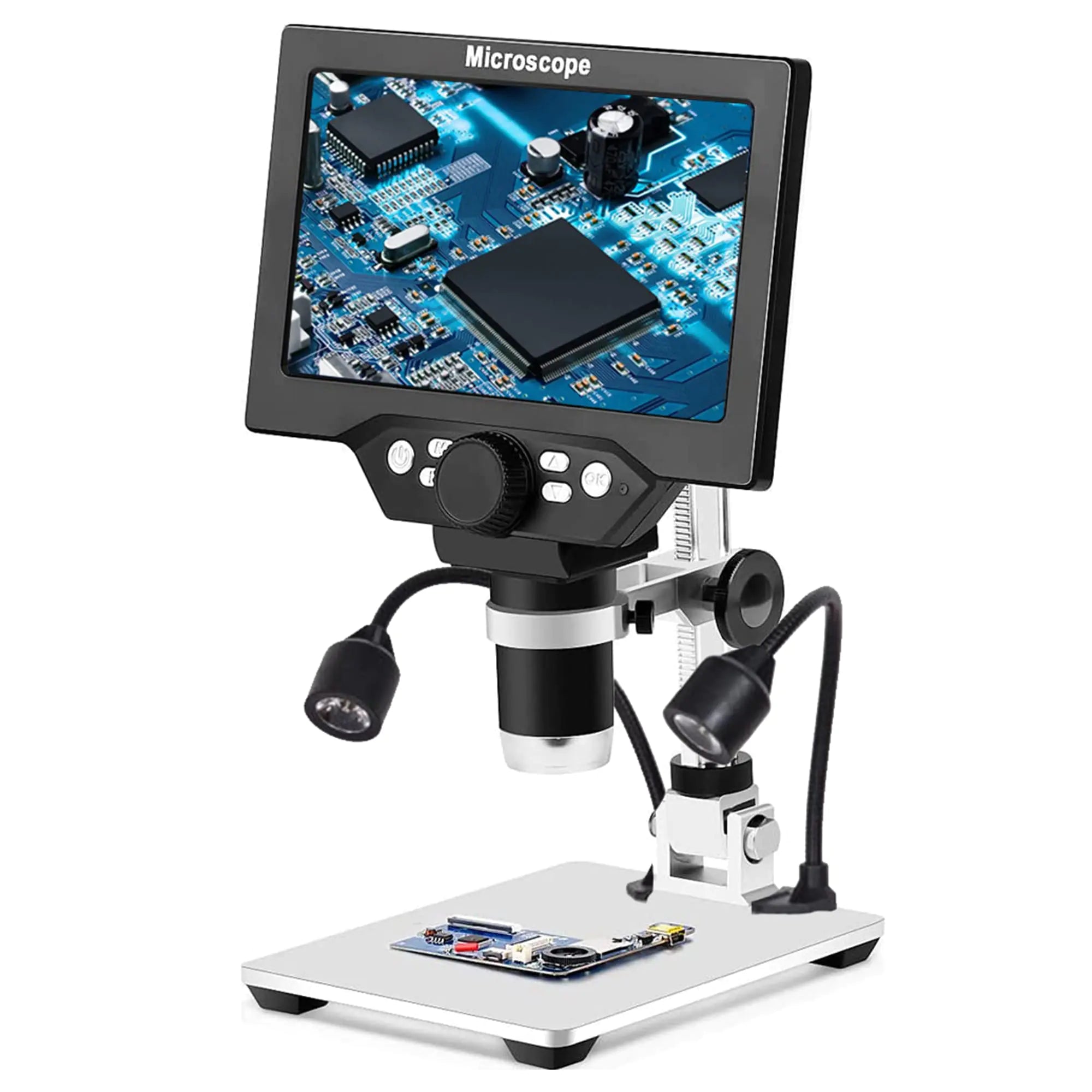 LCD Digital Microscope1200X 12MP Photo/Video Zoom Coin Magnifier for Adults Soldering Electronics Repair CoinsMetal StandFlexible LED LightsPC View with 7" HD Screen